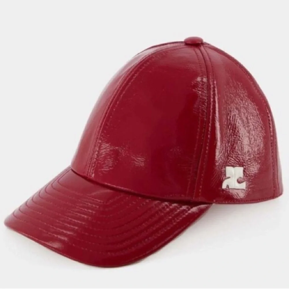 MONNIER COURREGES Signature Red Patent Leather Baseball Hat, NWT